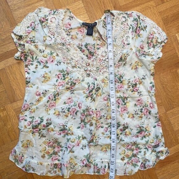 Antilia Femme Floral Lace Blouse Medium Cottagecore Romantic Prairie Chic - Picture 7 of 7